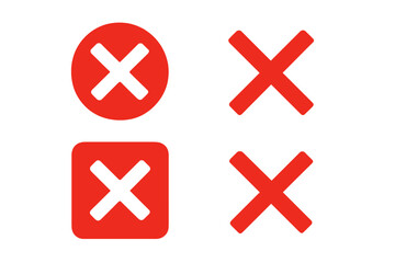 Poster - Red Cross Mark Icon Set. Bold Red X Symbol Collection. Circular and Square Error, Cancel, Close, Delete, Alert Button. Flat Vector Template for Interface, UI, App Notification, Warning Message