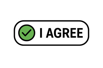 Poster - I agree button vector icon with green checkmark. UI UX design element for website. User consent, accept terms, confirmation, and agreement concept. Isolated illustration.