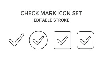 Fototapete - Check mark icon set with editable stroke. Approve thin line icon collection. Tick symbol for correct, yes, ok, success, or accepted vote. Vector illustration design.
