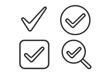Poster - Check mark icon set in thin line style. Vector symbols for approve, done, and correct. Tick signs for quality check, verification, and success confirmation. Web, UI, UX.