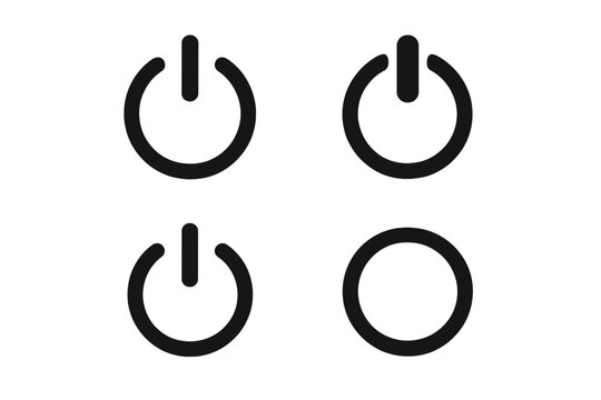 Power On Off Button Icon Set. Simple Energy Symbol Collection. Vector Illustration for Interfaces, Devices, Electronics. Modern Black Line UI Power Switch. Transparent PNG Graphics.