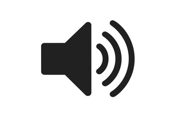 Poster - Speaker Volume Icon. Loudspeaker Symbol. Sound Waves Signal. Audio Music Button. Black Isolated Speaker with Volume Wave. Sound Notification Symbol. Modern Flat Vector Illustration
