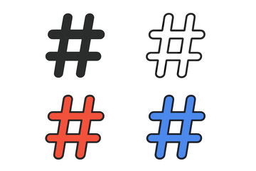 Fototapete - Hashtag icon set for social media marketing. Vector symbols for web post, blog, and trending topics. Communication and message tag collection. Flat and outline design.