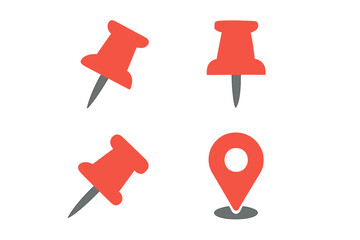 Poster - Pushpin flat icons set. Pointer of location on the map. Map pins. Indicative marker for applications, websites. Vector elements. Navigation or direction symbol collection.