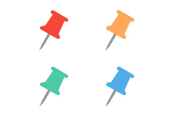 Poster - Pushpin flat icons set. Pointer of location on the map. Map pins collection. Indicative marker for GPS navigation, applications, websites. Thumbtack vector elements.