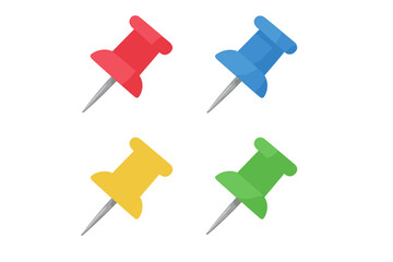 Poster - Pushpin icon set. 3D map pins collection. Location marker, navigation pointer for GPS, apps, and websites. Red, green, blue, yellow thumbtack vector illustration.