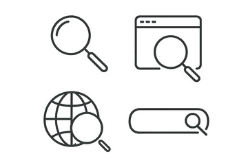 Fototapete - Search icon set in thin line style. Vector magnifying glass, web browser, global search, and search bar icons for website and mobile application user interface design. Find concept.