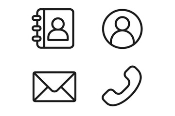 Fototapete - Contacts line icon set. Thin outline communication symbols: address book, user avatar profile, envelope mail message, telephone handset. Contour pictogram kit for UI and web.