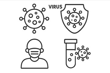 Fototapete - Virus protection icon set. Coronavirus prevention, immune system, medical test tube, face mask symbols. Covid-19 pandemic safety signs. Editable outline vector icons.