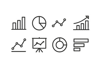 Poster - Business analytics and data visualization icon set. Vector line art collection of charts and graphs for finance report, statistics, marketing presentation, and infographic design.