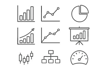 Poster - Business data analytics icon set. Vector line icons for finance report and web infographic design. Chart, graph, diagram, presentation symbol. Growth, analysis concept. Flowchart.