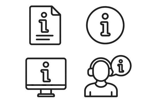 Information icon set for customer service and support. Includes help desk, faq, contact us, and guide symbols. Thin line vector icons for web, ui, app. Editable stroke.