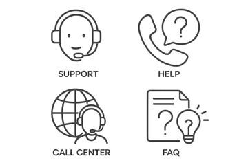 Fototapete - Customer service and support icon set. Thin line vector pictograms of help desk, call center, FAQ, and operator for web and mobile app design. Editable stroke graphics.