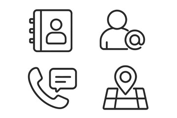Fototapete - Contact us icons set. Communication symbols collection. Address book, email, phone call, map location pin. Line icon pack for website, app, business card. Vector UI.