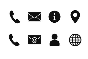 Fototapete - Contact information icon set for business card and website. Vector collection of contact us symbols. Phone, email, address, location, user profile, and web icons.