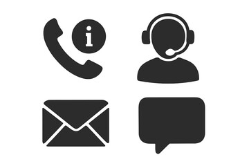 Fototapete - Set of 4 contact us web icons. Customer service and support signs and symbols. Vector collection for call center, phone information, mail, message, and live chat communication.