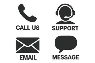 Fototapete - Contact us icons set. Customer service and support communication symbols. Call center, phone, operator, email, message, chat bubble. Flat vector graphic web elements.