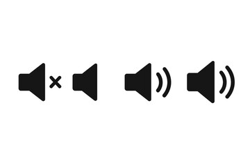 Fototapete - Sound Volume Control Icons Set. Audio Symbol Collection. Loudspeaker Mute, Low, Medium, High Volume Level Icons. Black Isolated Speaker Buttons. Music Sound Flat Vector Illustration for App, Web, UI