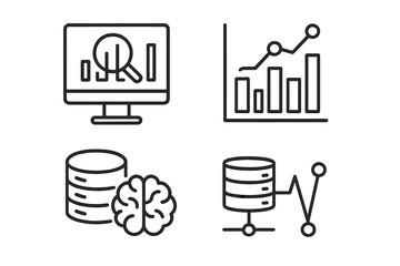 Aufkleber - Data analytics icon set for business intelligence. Thin line art pictograms for data science, analysis, and statistics. Vector icons for big data processing and database.