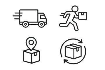 Fototapete - Delivery and logistic web icons set. Line style shipping service symbols for web and mobile app. Fast shipping, courier, package tracking, returns and refund signs.