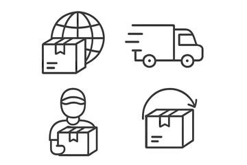 Poster - Delivery and logistic icon set. Line style web icons for shipping services. Vector pictograms for courier, fast truck, worldwide delivery, and package return.