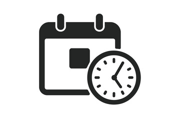 Calendar and clock icon for time management and planning. Schedule, appointment, and deadline symbol. Event reminder notification. Date and time vector graphic for web interface.