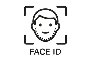 Poster - Face ID icon for biometric verification. Facial recognition system for person identification and security access. Face scanning process for authentication. Identity technology symbol.