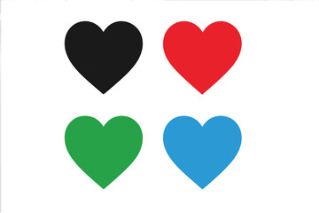 Poster - Heart icon set. Collection of colorful love symbols in red, green, blue, and black. Simple flat vector illustration for graphic design elements, valentine's day, or web buttons.