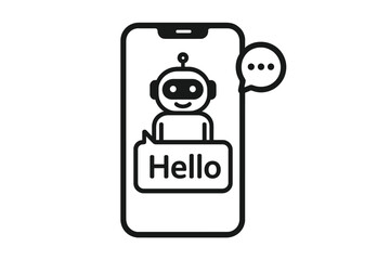 Poster - Chatbot icon in smartphone. AI assistant robot concept. Online customer service and support. Virtual help chat bot. Mobile messenger for consultation. Digital technology vector.