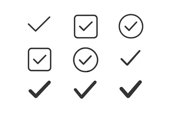 Fototapete - Check mark icon set. Tick symbols collection for UI and UX design. Correct, approved, done, and agreement signs. Yes, ok, vote, and success concept vector elements pack.