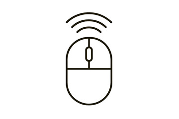 Fototapete - Computer mouse with wireless signal. Line art icon for technology concept. Vector illustration of a pc peripheral device. Flat linear design for web, app, graphic element.