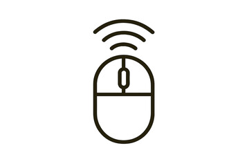 Fototapete - Wireless computer mouse icon with signal waves. Flat linear vector illustration for technology concepts, web design, UI. Office equipment, PC peripheral, connectivity symbol.