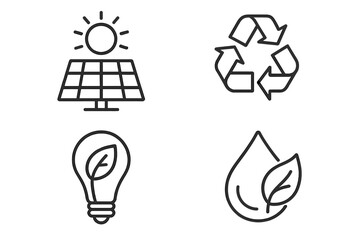 Aufkleber - Green energy thin line icons set. Eco friendly concept. Renewable energy. Solar panel, recycle, save water, bio power. Sustainability, ecology vector illustration symbols.