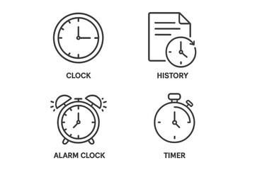 Fototapete - Time management outline icon set. Clock, history, alarm clock, and timer linear icons. Simple vector symbols for web, apps. Business concepts like deadline, schedule, watch.