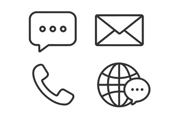 Fototapete - Contact us icon set for web and mobile. Communication symbols collection in thin line style. Phone, mail, chat, and global support icons. Vector for business website.