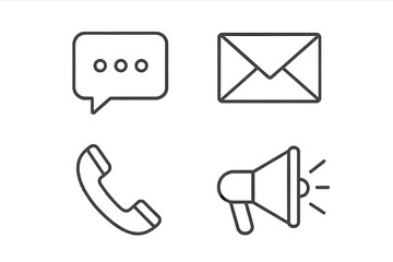 Fototapete - Set of 4 communication web icons in thin line style. Vector symbols for contact us, message, call, email, and marketing. Isolated outline design elements for UI and UX.