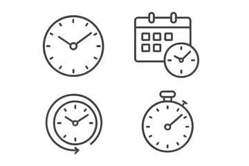 Fototapete - Time and date thin line icons set. Clock, calendar, schedule, stopwatch, timer symbols. Simple outline vector icons for web, app, UI, UX design. Editable stroke.