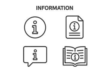 Poster - Information icon set. Linear info symbols for help and support. FAQ, guide, and manual concept icons for UI UX web design. Vector outline pictogram collection. Editable stroke.