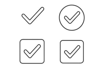 Fototapete - Check mark thin line icon set. Vector tick collection. Editable stroke. Approve, correct, yes, ok, done, success symbol. UI, UX, web, app button element. Isolated.