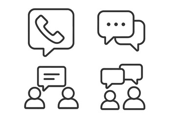 Fototapete - Communication icon set in thin line style. Collection of outline signs for web and mobile apps. Includes speech bubble, chat, contact us, dialogue, and customer support symbols.