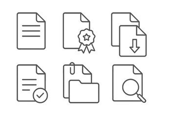 Fototapete - Document and file vector line icon set. Includes concepts like download, search, certificate, approved, folder, and attachment. UI UX icons for web and mobile apps. Editable stroke.