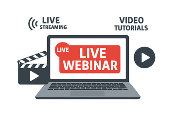 Fototapete - live webinar and video tutorials concept. online education, e-learning, and live streaming banner. l