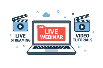 Fototapete - live webinar and video tutorials concept. online education, e-learning, and live streaming banner. l