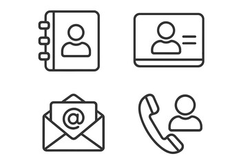 Fototapete - Contact us icons set. Communication symbols collection in thin line style. User profile, address book, email, and phone call vector signs for web, app, and business card.