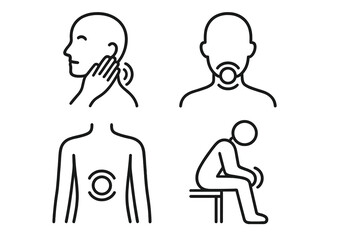 Fototapete - Medical symptoms line icon set. Body pain, sore throat, backache, neck ache, joint pain pictogram collection. Health problem and illness concept. Editable stroke vector icons.