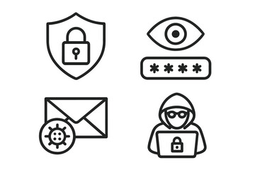 Fototapete - Cyber security line icon set. Data protection, hacker attack, password privacy, and email virus concepts. Web and mobile app security symbols for digital technology.