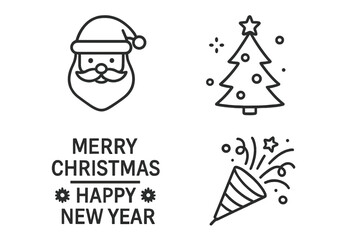 Fototapete - Christmas and New Year line icon set. Santa Claus, Xmas tree, and party popper icons. Vector symbols for web, mobile app. Winter holiday celebration graphic elements.