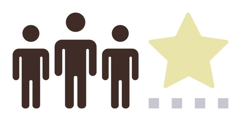 Poster - Three people silhouettes next to a large star with dots underneath. Ideal for teamwork, leadership, rating systems, evaluation, performance, workplace, recognition. Simple flat metaphor