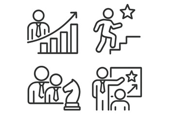 Aufkleber - Personal growth and business success editable line icon set. Career progress, ambition, and achievement. Corporate strategy, teamwork. Mentorship and coaching vector icons.