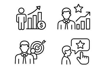 Poster - Business growth and success line icon set. Icons for career progress, financial profit, goal achievement, and customer feedback. Editable stroke vector illustration.